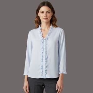 Vintage Clovis Ruffin Womens Sz XL Gray Ruffle Trim Blouse Office Casual Prairie